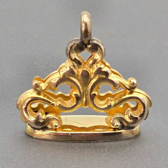 Antique Jewelry - Antique Victorian Gold-Filled Filigree Fob Seal Charm Pendant Engraved Monogram